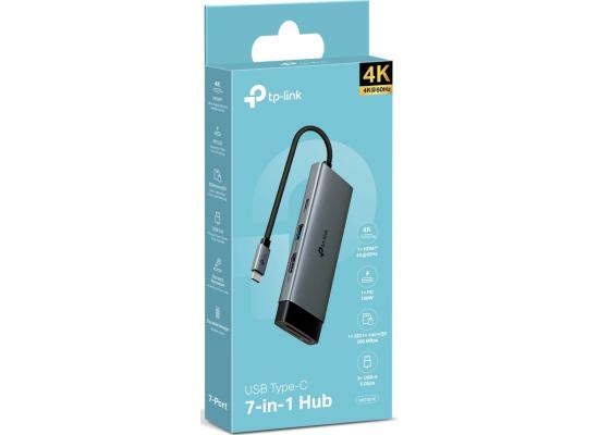 TP-Link UH7021C 7 in 1 USB C Hub, PD100W, 4K 60Hz HDMI, 1 × USB C, 2 × USB A, SD and microSD cards up to 200 MB/s, Plug and Play, Compatible with MacOS, Windows, Linux, iPad OS, iOS, Android